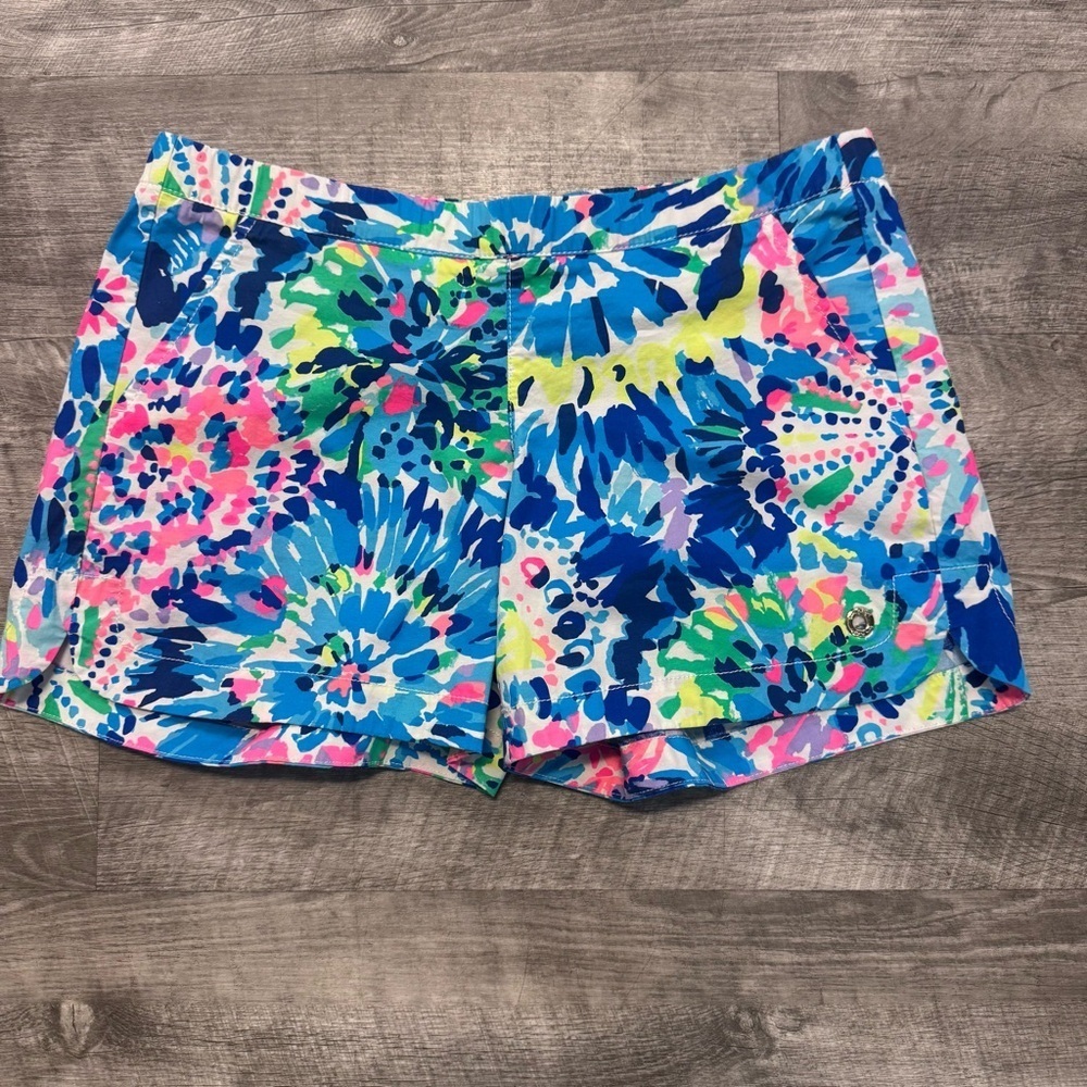 Lilly Pulitzer Dive In Ocean View Boardshorts Tie Dye Elastic Waist Womens Sz. S